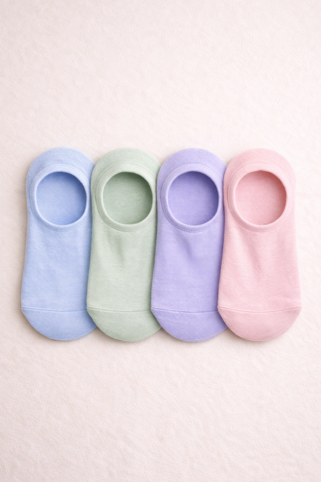 Super low cut sockies in Sky, Tea, Lavender, and Rose